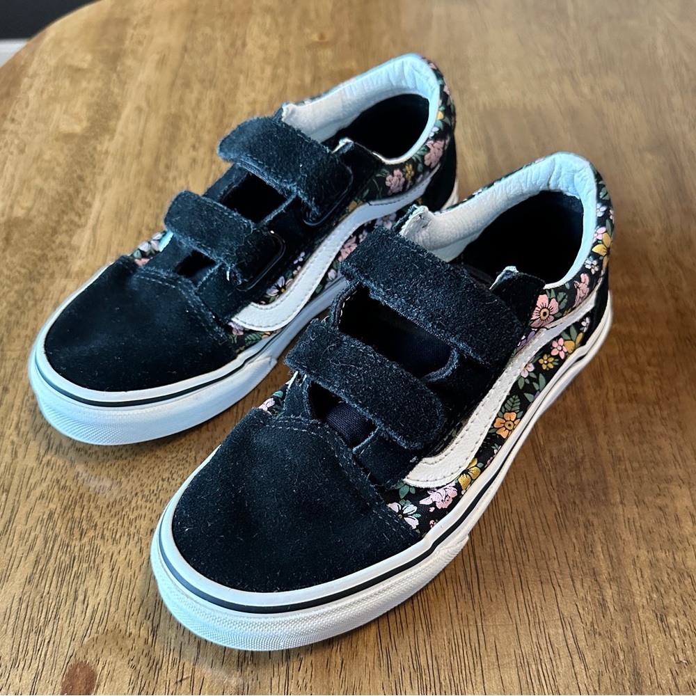 Kids Vans Black & Floral Velcro Sneakers